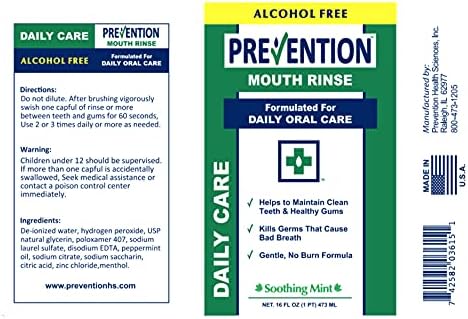 Prevention Daily Care Alcohol Free Hydrogen Peroxide Mouthwash, Oral Rinse for Gum Care, Teeth Whitening, Bad Breath,