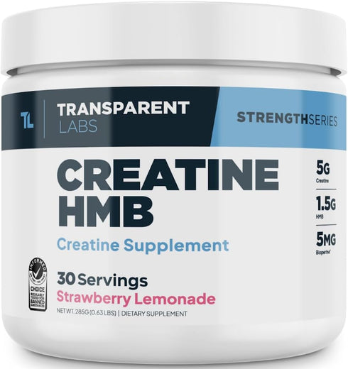 Transparent Labs Creatine HMB Powder, 30 Servings Strawberry Lemonade for Muscle Growth and Enhanced Energy