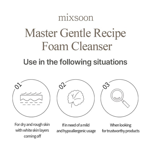 mixsoon Master Gentle Recipe Foam Cleanser 5.07 fl oz / 150ml | Mild Exfoliation Cleanser for Dry, Sensitive Skin |