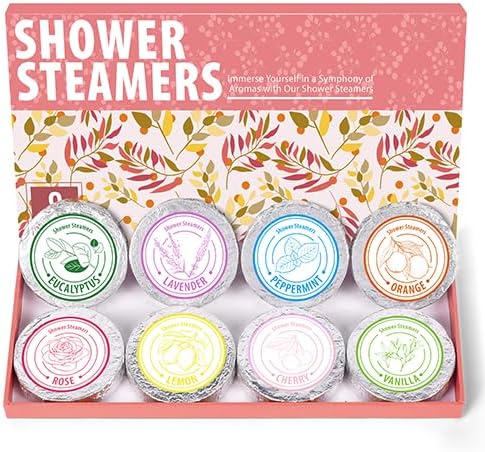 Shower Steamers Aromatherapy, 8 Pack Essential Oil Shower Bombs for Home Spa, Stress Relief Gift Set