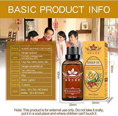 Meifen 3 Pack Lymphatic Drainage Ginger Oil, Ginger Massage Oil to Promote Blood Circulation,Suitable for Body Massage