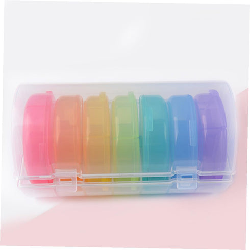 SHOWERORO Compartment Rainbow Color Weekly Pill Box Organizer Portable Round Medicine Dispenser Case with Food-Grade PP