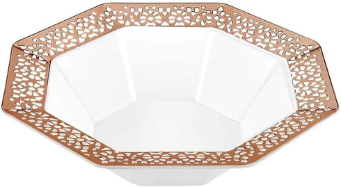 Lacetagon Rose Gold Premium Plastic Octagonal Dessert Bowl - 5 oz. (Pack of 10) Perfect for Parties, Weddings, Events