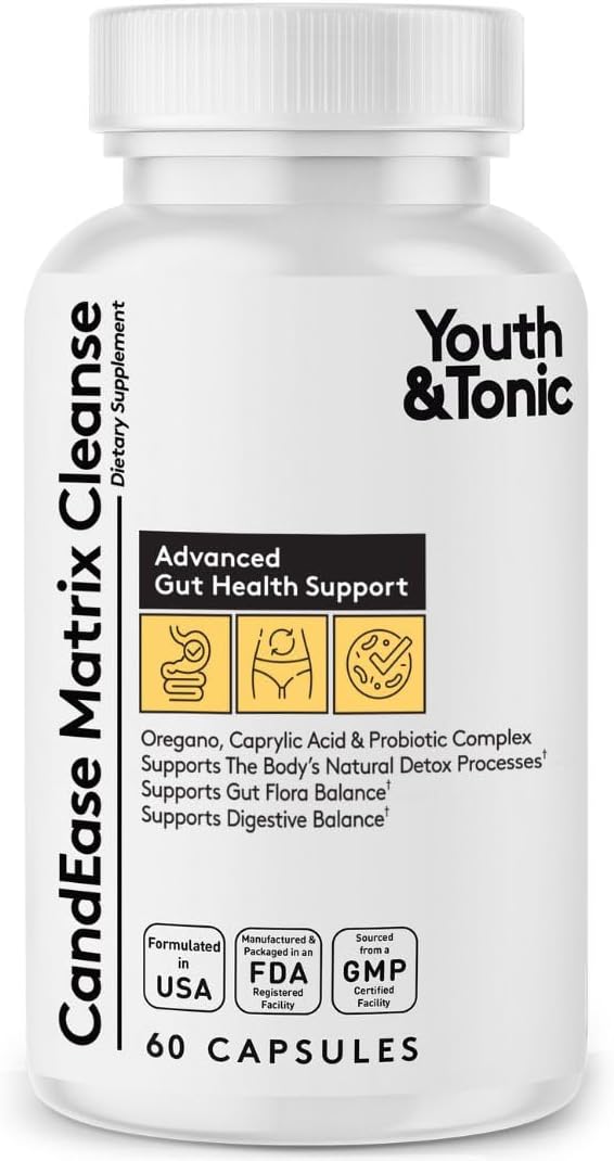 Youth & Tonic CandEase Cleanse Matrix, Gut Health Support with Probiotics, 60 Pills for Women & Men