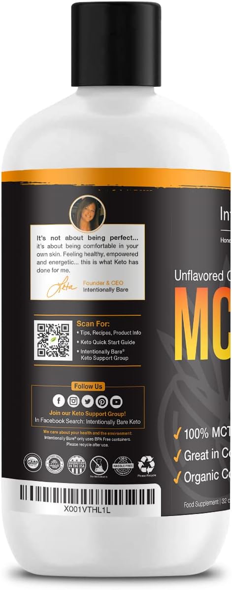 Intentionally Bare Pure C8 MCT Oil Organic - Brain Octane C8 MCT Oil for Keto and Vegan Diet