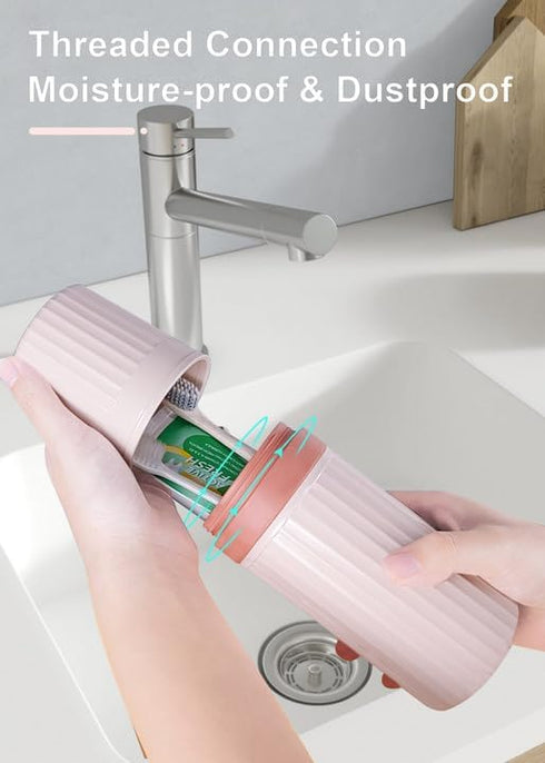 LIKAJON Toothbrush Travel Case, Pink Travel Toothbrush Cup Holder for Toothbrush and Toothpaste, Portable Travel