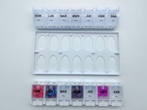 ODSD 7 Healthaccessories Spanish Pill Box Day Twice-a Day AM PM Weekly Pill Planner Organizer - Large Compartment Pill