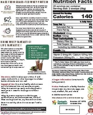 Whey Fantastic Chocolate 100% Natural Grass Fed Whey Protein Powder - Unique 3-Whey Blend of Whey Isolate, Concentrate