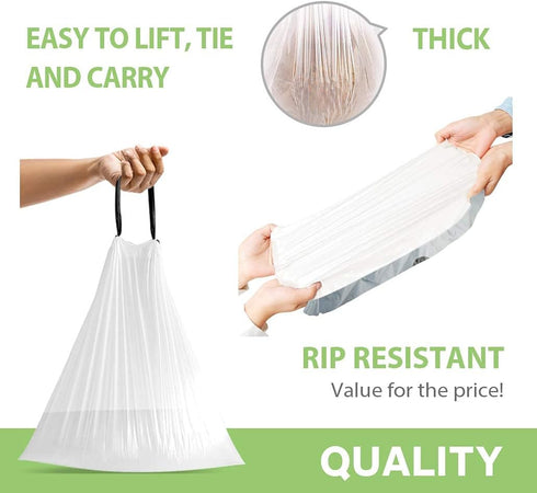Teivio 1.6 Gallon Strong Drawstring Trash Bags, 220pcs, Garbage Bags for Bathroom Trash Can, Code B fit 6 Liter