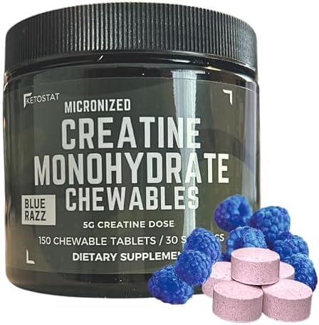 Micronized Creatine Chews, 5G Sour Razz (150ct) Creatine Monohydrate Tablets for Women & Men
