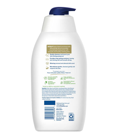 Nivea Coconut and Almond Milk Moisturizing Body Wash for Dry Skin, 30 Fl Oz Pump Bottle