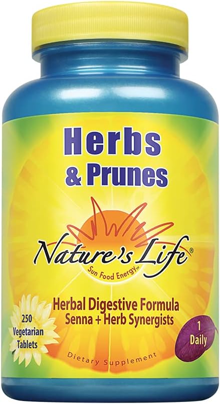 Natures Life Herbs & Prunes 400mg Senna & Herbal Blend for Healthy Digestion Support, 250 Tabs, Non-GMO