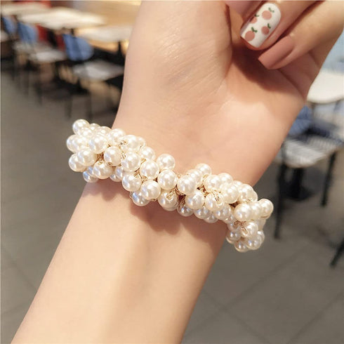 LOVEF 3 Pcs Fashion Women Pearls Beads Hair Band Rope Scrunchie Ponytail Holder