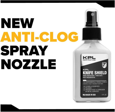 KNIFE PIVOT LUBE - Knife Shield - Corrosion Preventive Knife Cleaner - Food Safe Knife Protectant for Preventing Rust - Cleaner and Degreaser Knife Oil - Knife Polisher - Water Based Cleanser, 4 FL OZ