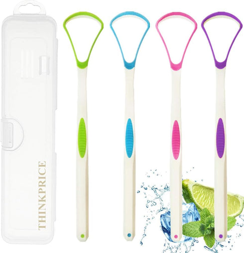 Tongue Scraper Cleaner, 100% BPA Free with Travel Handy Case for Adults and Kids, 4 Pack for Healthy Oral Care