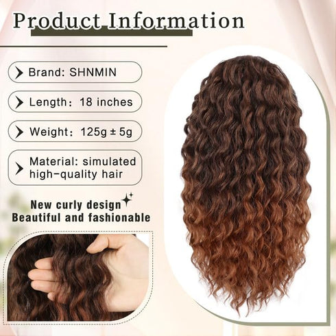 Ponytail Extension, Curly Drawstring Ponytail for Women, 18 Inch Natural Fluffy Synthetic Hairpiece