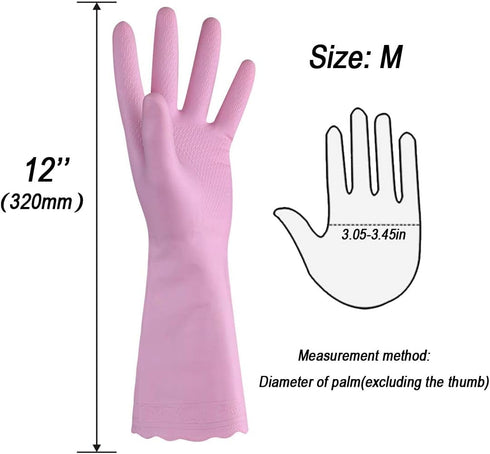 HSL Household Cleaning Gloves - Reusable Kitchen Dishwashing Gloves with Latex free, Cotton lining, Waterproof, Non-Slip (Medium, 3 Pairs)