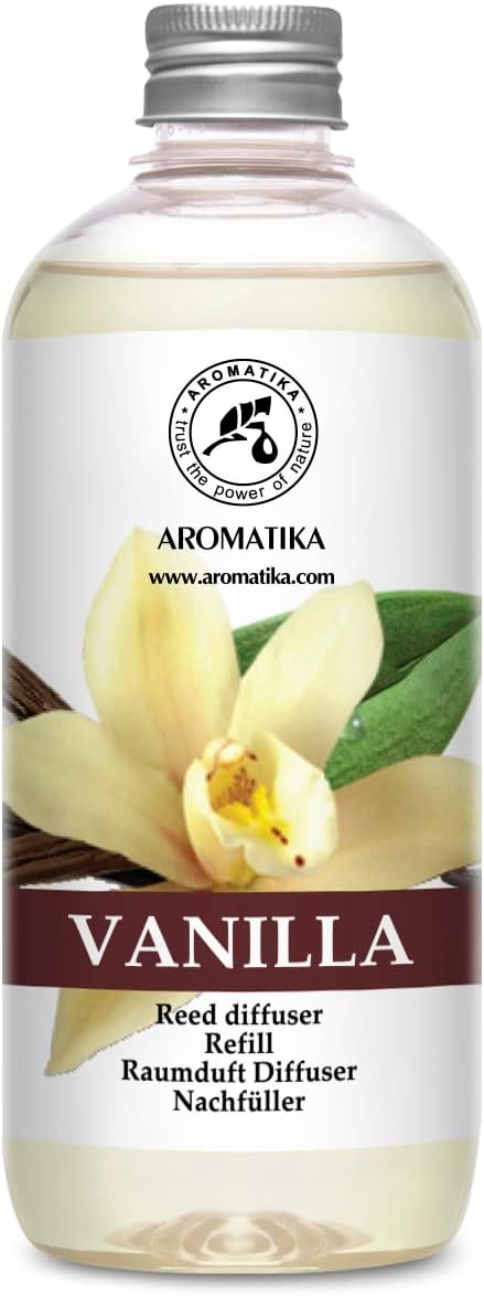 Vanilla Diffuser Refill with Natural Essential Vanilla Oil - 17 Fl Oz - Fresh & Long Lasting Fragrance for Aromatherapy