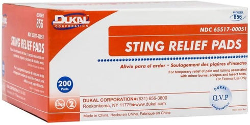 Dukal Sting Relief Pads, Case of 200 Anesthetic Pads for Burns and Scrapes, Non-Sterile