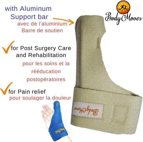 BodyMoves New Thumb Splint Brace - Plus Finger Hot and Cold Gel Pack for Tenosynovitis, Tendonitis, Carpal Tunnel,