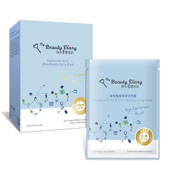 My Beauty Diary Hyaluronic Acid Facial Mask, 8 Combo Pack, Hydrating Water Type with Collagen