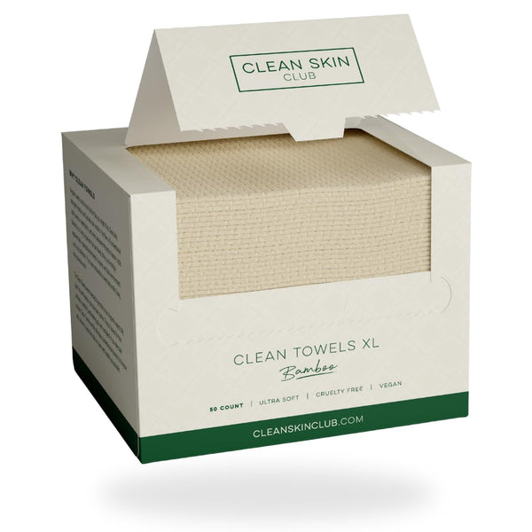 Clean Skin Club Bamboo Viscose Clean Towels XL, Biodegradable Face Towel, Disposable Makeup Removing Wipes (50 Count)