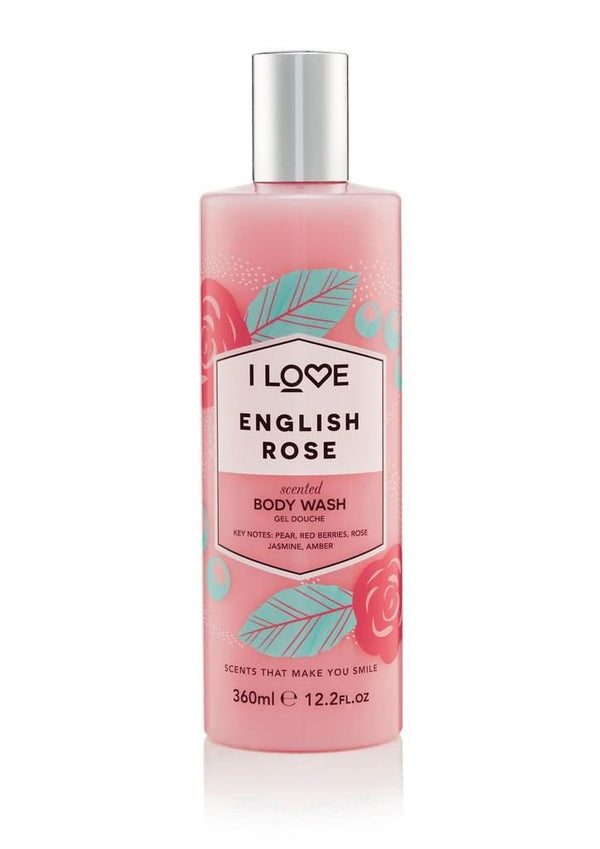 I Love English Rose Scented Body Wash - 12.7 oz Moisturizing Foaming Bubble Bath with Rose, Amber, and Jasmine Fragrance
