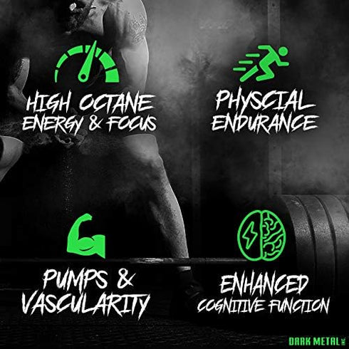 DARK METAL Inc. Manson High Stim Pre Workout Powder, Energy Focus Strength, Blue Raspberry, 35 Servings