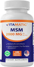 Vitamatic MSM 2000 mg with 75mg Vitamin C, 180 Veg Capsules, Non-GMO & Gluten Free