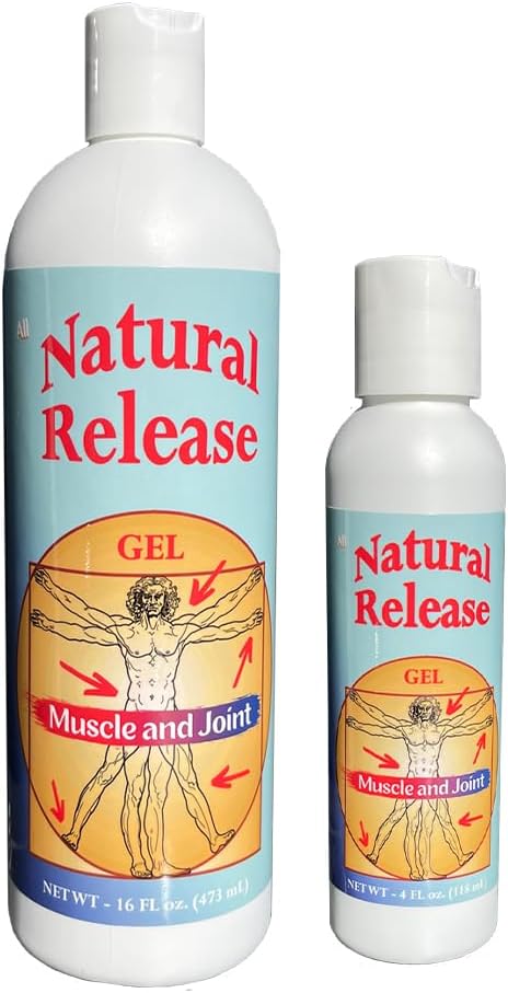Natural Release Muscle & Joint Gel for Humans - Relief for Sore Backs, Knees, Hips - Fast Acting (16oz & 4oz)