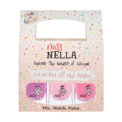 MISS NELLA SWEET LITTLE PACK Nail Polish Set, Easy Peel Off Water-Based Formula, 3 Colors for Kids