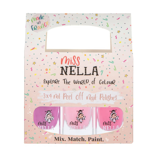 MISS NELLA SWEET LITTLE PACK Nail Polish Set, Easy Peel Off Water-Based Formula, 3 Colors for Kids