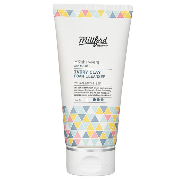 Millford Ivory Clay Foam Cleanser 150ml/5.1 fl.Oz, Gentle Cleansing Facial Wash for All Skin Types, Korean Skincare