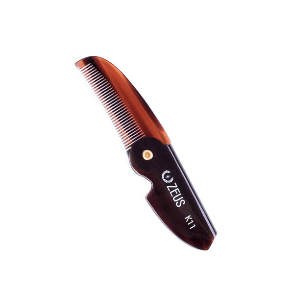 ZEUS Folding Mustache Comb for Men - Handmade Saw-Cut Pocket Comb for Beard & Moustache Grooming (Traditional) K11