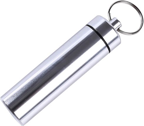 Silver Portable Pill Box Keychain, Waterproof Mini Organizer Case for Purse, Outdoor Travel Medicine Container