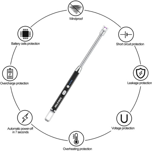 Windproof Rechargeable Flexible Neck Electronic Butane Free Lighter - Lithium Ion, USB Grill Lighter