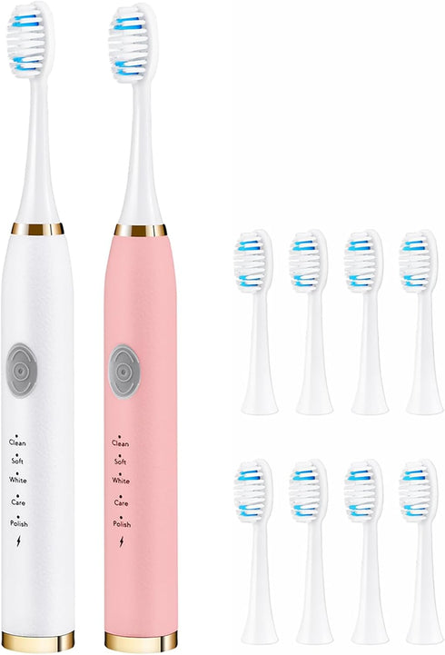 TSHAUBST 2 Pack Electric Toothbrush for Adults, Travel Electric Toothbrush Includes 10 Replacement