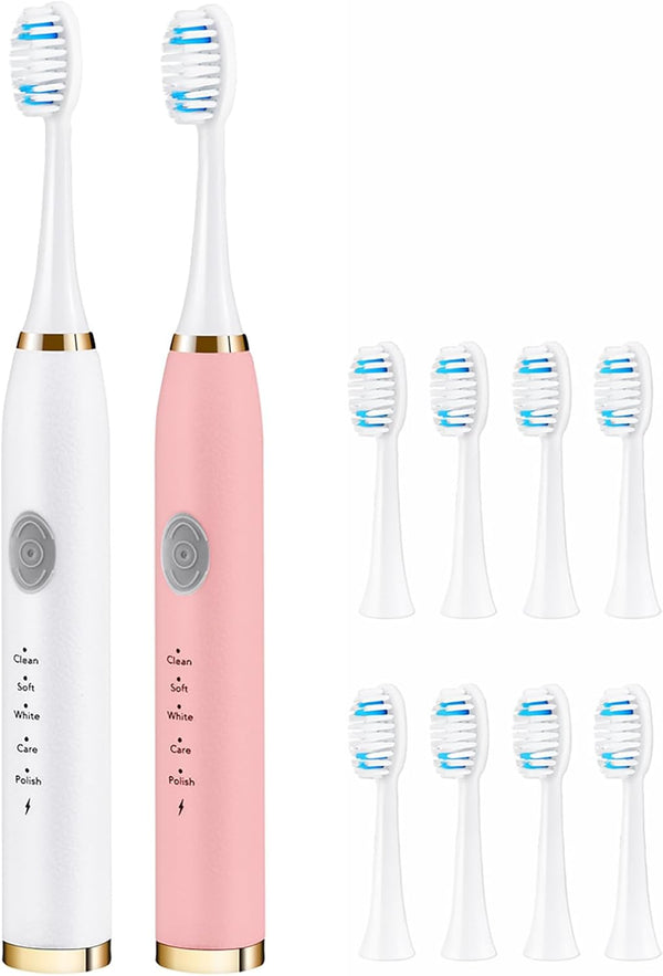 TSHAUBST 2 Pack Electric Toothbrush for Adults, Travel Electric Toothbrush Includes 10 Replacement