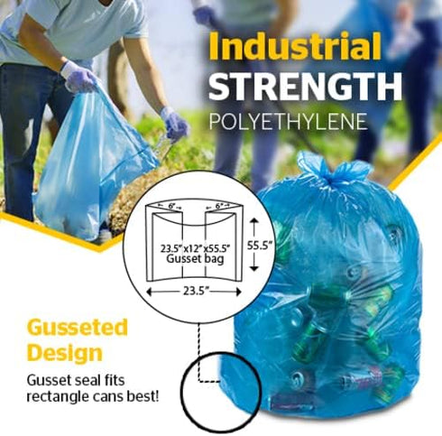 Aluf Plastics Heavy Duty 55 Gallon Blue Trash Bags, 50 Pack, 1.5 MIL, Industrial Strength Plastic