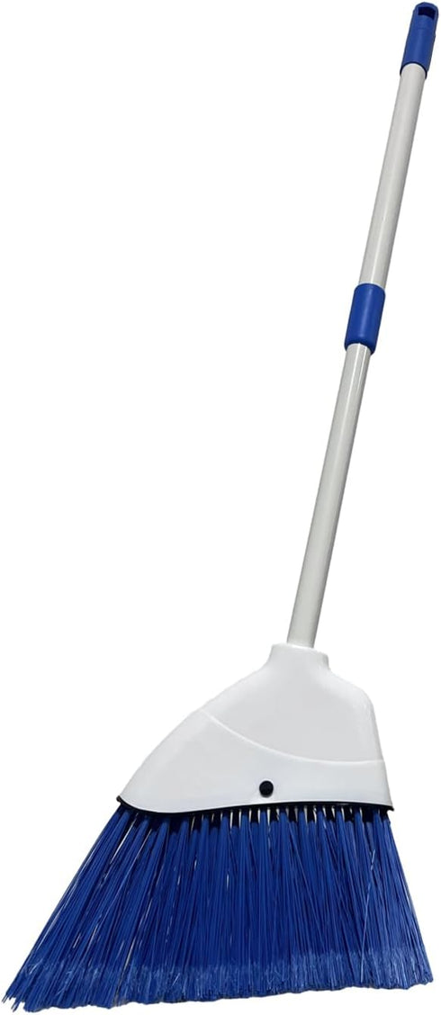 Small Broom - Indoor or Outdoor Portable Broom with Adjustable Handle for Housekeeping and Pet Nest (White&Blue)