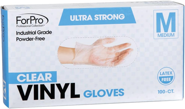 ForPro Disposable Vinyl Gloves, Clear, Medium, 100-Count, Industrial Grade, Powder-Free, Latex-Free, Food Safe, 2.75