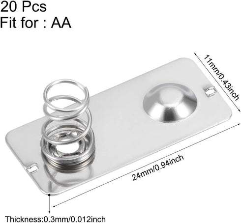 uxcell 20 Pcs AA Battery Positive to Negative Conversion Spring Contact Nickeling Plate, 24mm x 11mm
