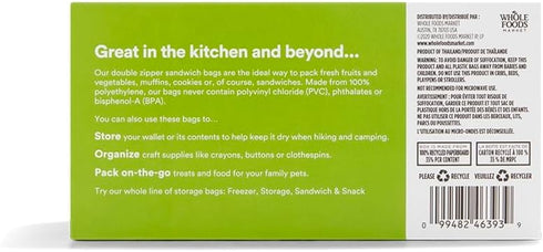 365 by Whole Foods Market, Double Zipper Sandwich Storage Bag, 100 Count