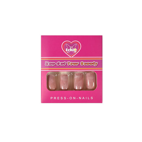 Shiny Pink Marble Artificial Nails, Square Medium Size Fake Pre-designed Nail Art Kit for Women