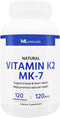 Natural Vitamin K2 MK-7 120 mcg, 120 Vegetable Capsules, Supports Bone & Heart Health, Promotes Vascular Health