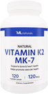 Natural Vitamin K2 MK-7 120 mcg, 120 Vegetable Capsules, Supports Bone & Heart Health, Promotes Vascular Health