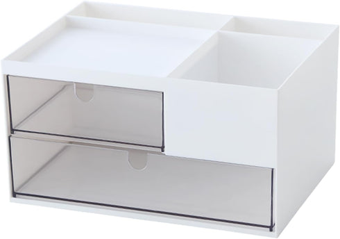 White Makeup Organizer, 2 Drawers, 4 Compartments, Cosmetics Storage Box for Nail Polish, Lipstick, Brushes, Jewelry,