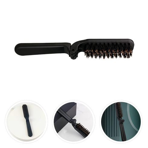 Small Home Stylish Mustache Pocket Hair Folding Brush, Black Comb for Men, Portable Detangling Grooming