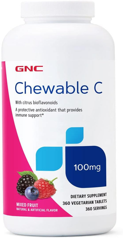 GNC Chewable C 100mg, 360 Count - Provides Immune Support, Mixed Fruit