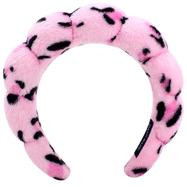 Spa Headbands for Washing Face or Makeup, Puffy Terry Cloth Hairband for Women, Skin Care Accessories (Leopard Pink)